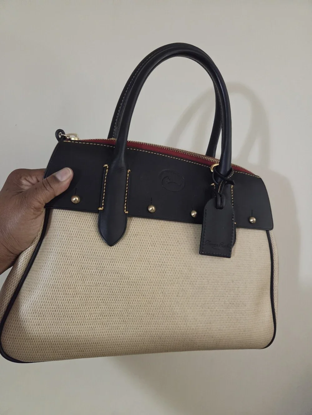 Dooney & Bourke NAVY COATED COTTON & Leather Satchel/Crossbody